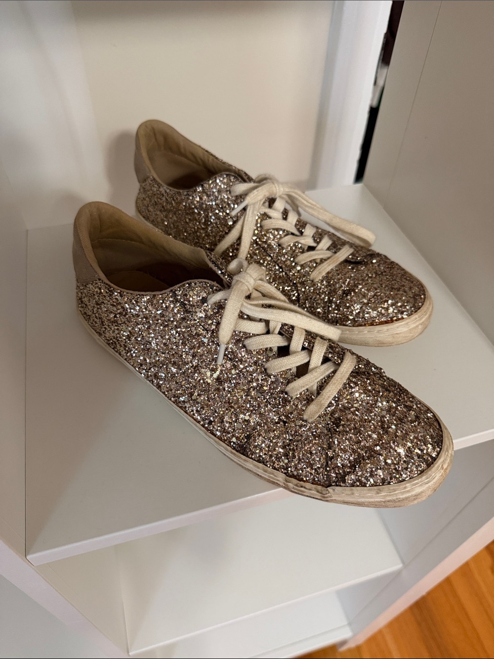 Women's Glitter Lace-Up Sneakers in Gold